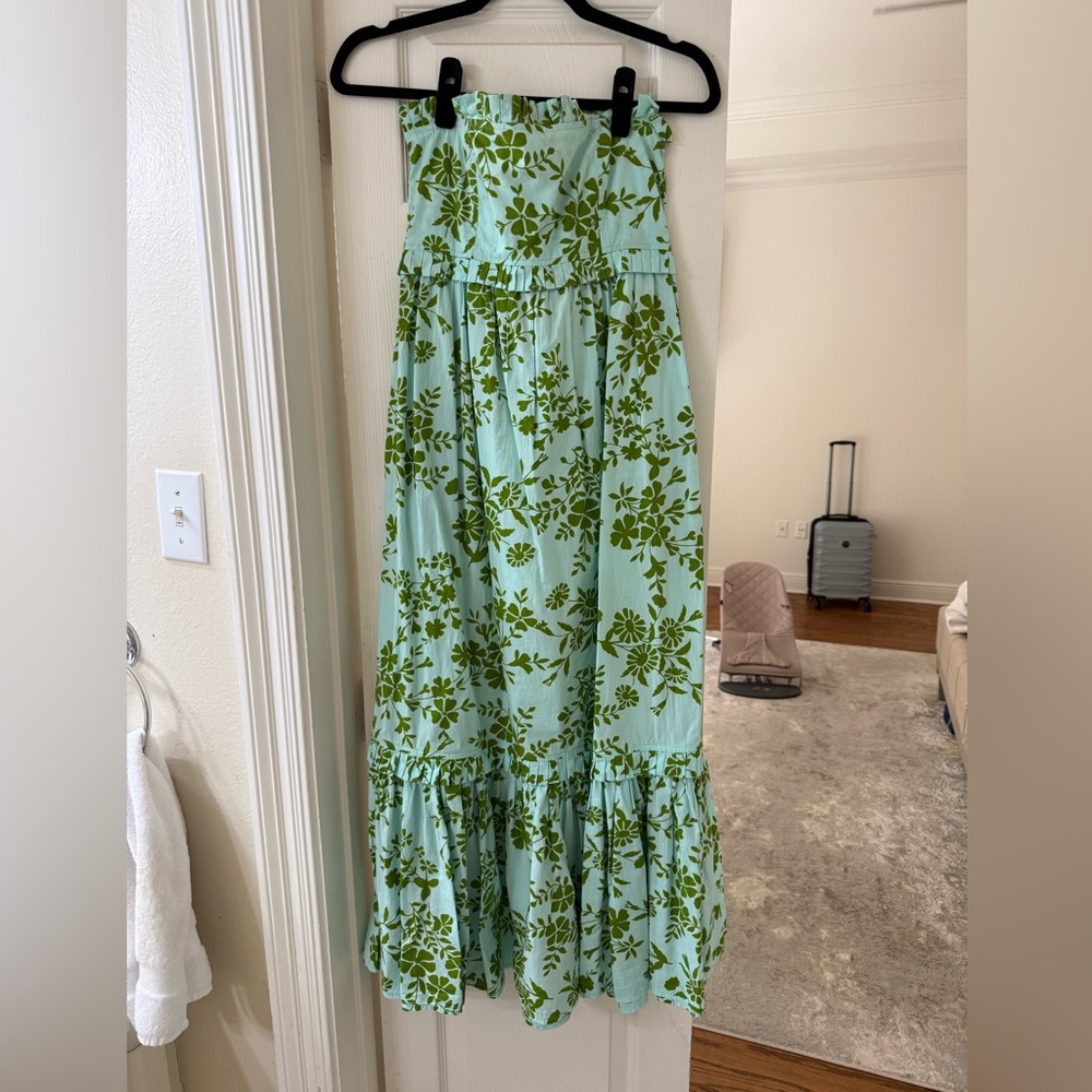 Strapless Green Floral Dress